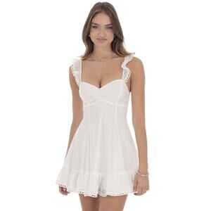 Lucy in the Sky White Chiffon Eyelet Mini Dress Size Medium Bachelorette Bridal